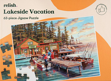 Puslespil der viser et feriehus ved en sø. Lakeside Vacation
